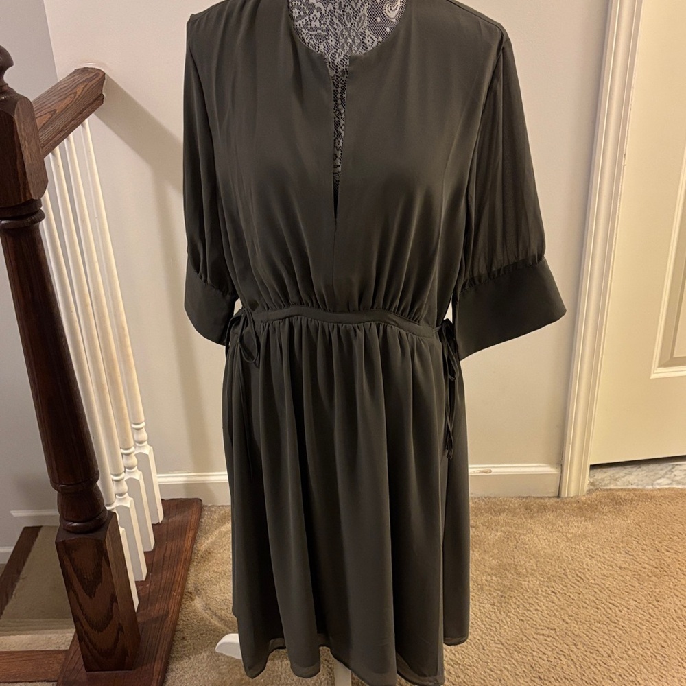 Chiffon Drawstring Olive Green Dress